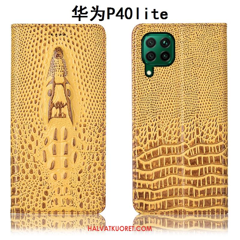 Huawei P40 Lite Kuoret Nahkakotelo All Inclusive Suojaus, Huawei P40 Lite Kuori Keltainen