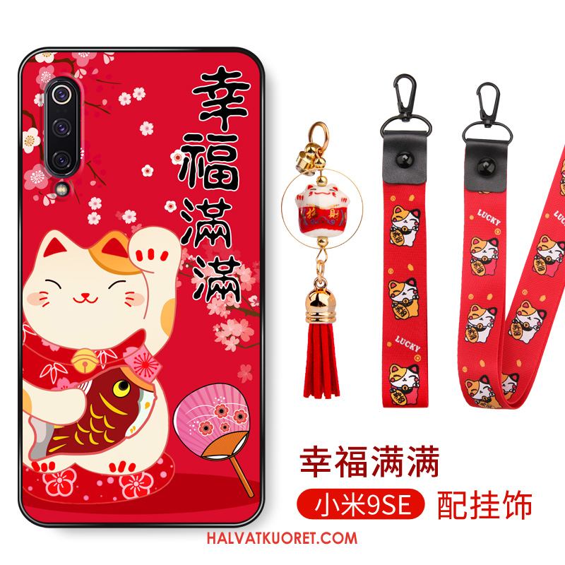 Xiaomi Mi 9 Se Kuoret Punainen Kissa Rikkaus, Xiaomi Mi 9 Se Kuori Pesty Suede Hemming Beige