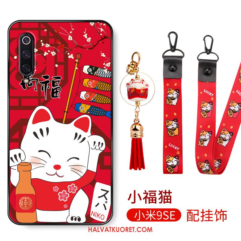 Xiaomi Mi 9 Se Kuoret Punainen Kissa Rikkaus, Xiaomi Mi 9 Se Kuori Pesty Suede Hemming Beige