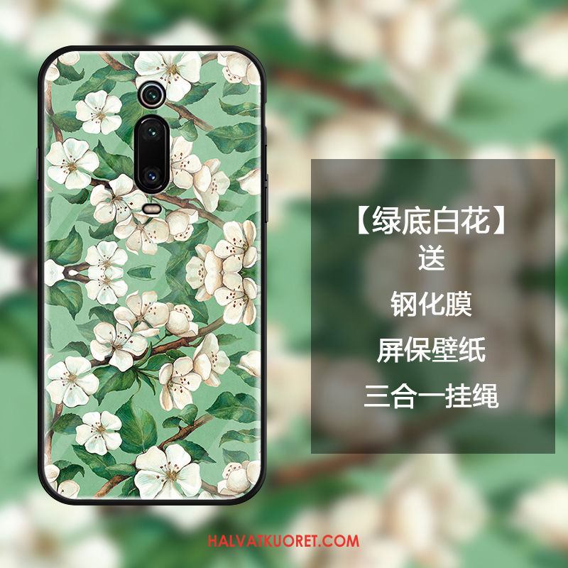 Xiaomi Mi 9t Kuoret Trendi Kukkia Lasi, Xiaomi Mi 9t Kuori Tila Vihreä Beige