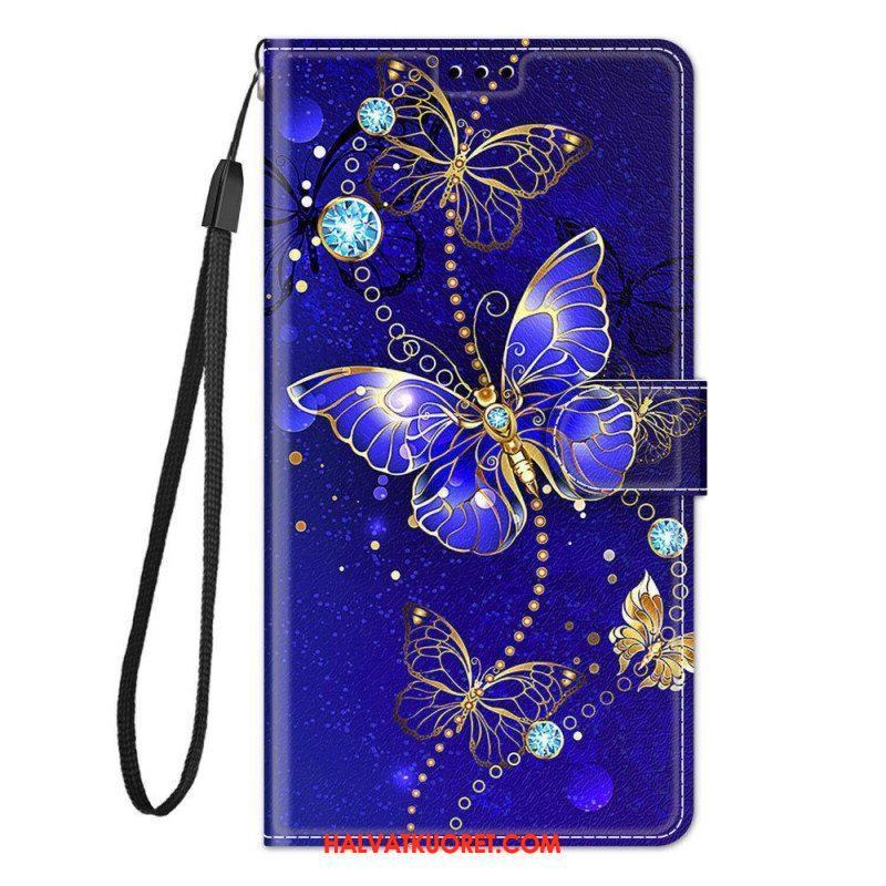 Flip Case Samsung Galaxy M53 5G Suojaketju Kuori Strap Butterflies Fan