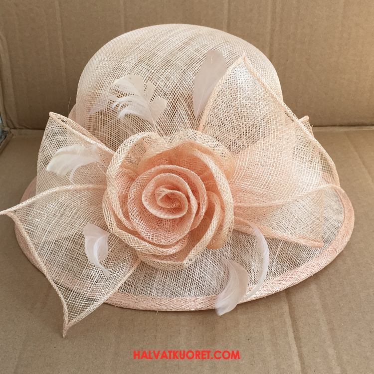 Hattu Naisten Tyylikäs Pellava Kukkia, Hattu Kesä Pinkki Rosa