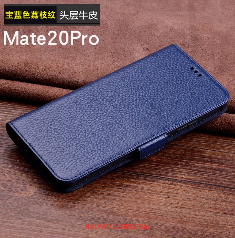 Huawei Mate 20 Pro Kuoret Aito Nahka Tummansininen Suojaus, Huawei Mate 20 Pro Kuori Puhelimen Braun