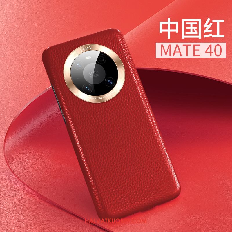Huawei Mate 40 Kuoret Puhelimen Aito Nahka Ohut, Huawei Mate 40 Kuori Murtumaton Punainen