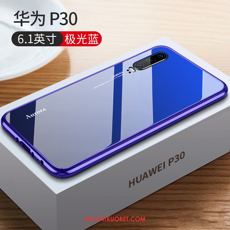Huawei P30 Kuoret Lasi Suojaus Ylellisyys, Huawei P30 Kuori Sininen Kotelo