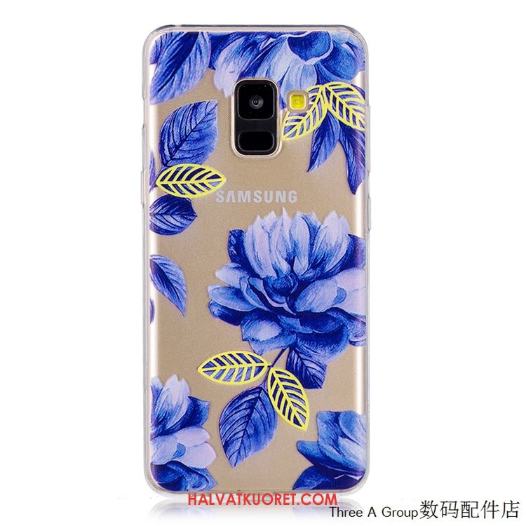 Samsung Galaxy A8 2018 Kuoret Puhelimen Pehmeä Neste All Inclusive, Samsung Galaxy A8 2018 Kuori Läpinäkyvä Sininen