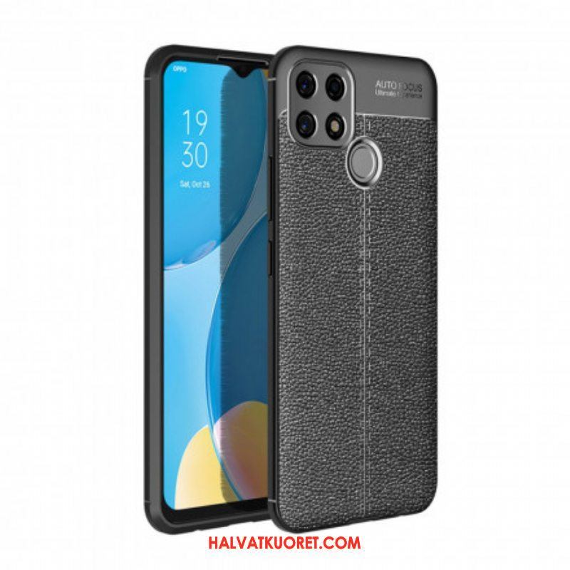 Case Oppo A15 Nahkaefekti Litsi Double Line