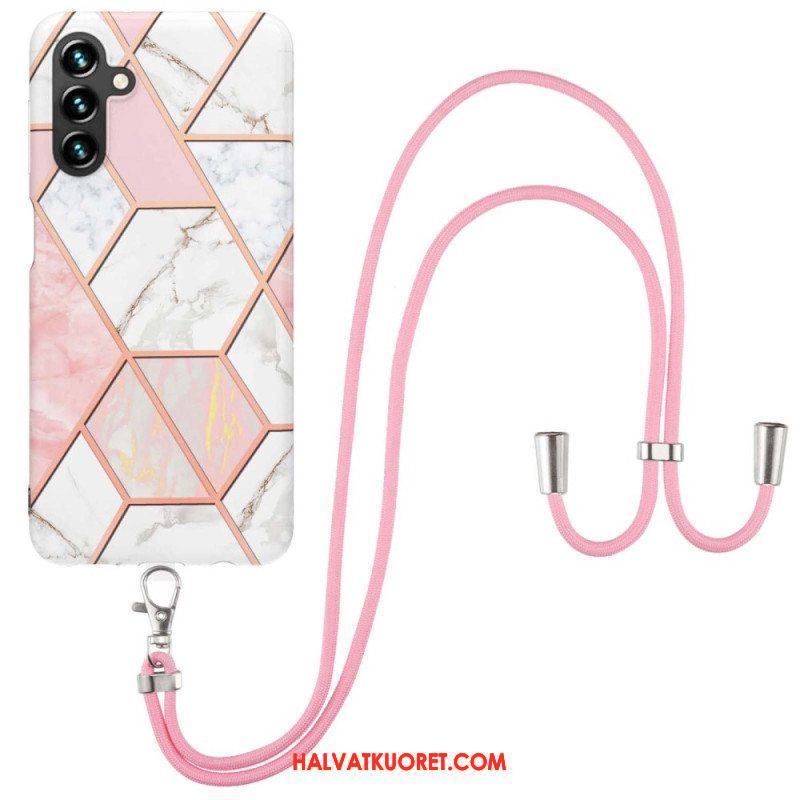 Case Samsung Galaxy A14 / A14 5G Kiristysnyörillä Marmoristyylinen Kiristysnyöri