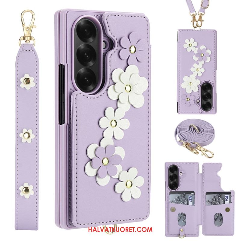 Case Samsung Galaxy Z Fold 7 Puhelinkuoret 3d-kukkakuvioinen Korttiteline Ja Jalusta