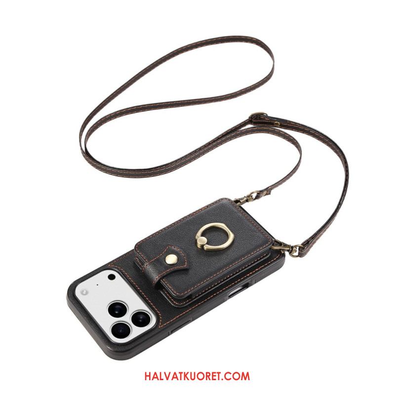 Case iPhone 17 Pro Max Puhelinkuoret Nahkakuvioinen Korttikotelo Ja Rannehihna