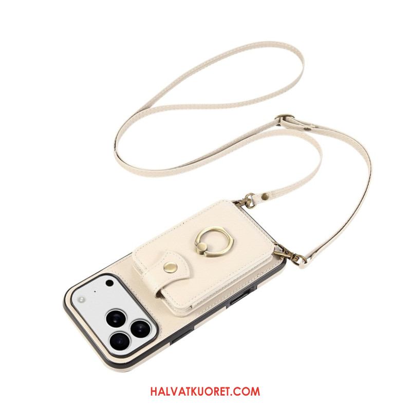 Case iPhone 17 Pro Max Puhelinkuoret Nahkakuvioinen Korttikotelo Ja Rannehihna