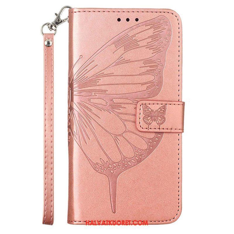 Flip Case Moto G73 5G Suojaketju Kuori Strappy Kukkaperhonen
