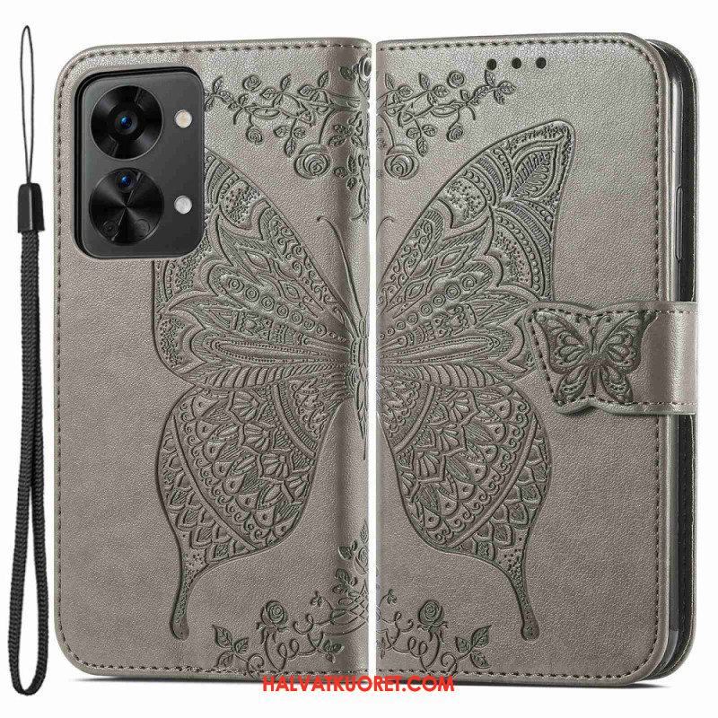 Flip Case OnePlus Nord 2T 5G Suojaketju Kuori Butterfly Lanyard -korttikotelo