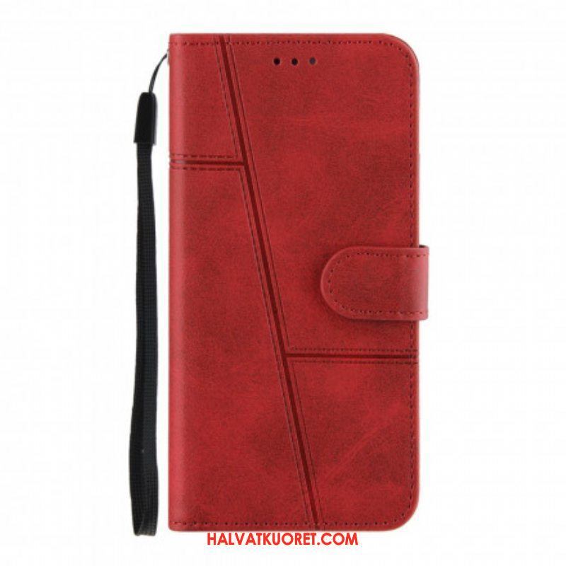 Flip Case Oppo A94 5G Suojaketju Kuori Strappy Geo Leather Effect