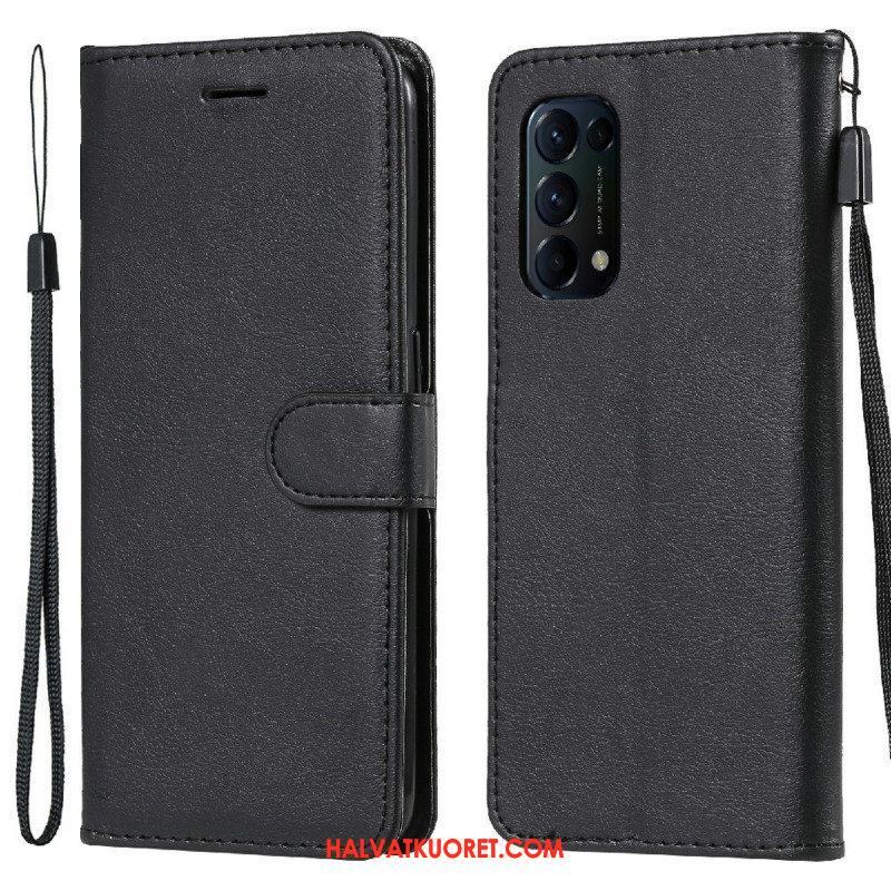 Flip Case Oppo Find X3 Lite Suojaketju Kuori Strappy Leather Effect