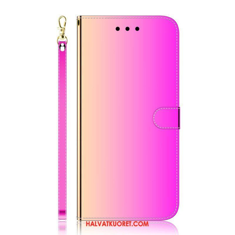 Flip Case Oppo Reno 8 Lite Keinopeilinahka Hihnalla