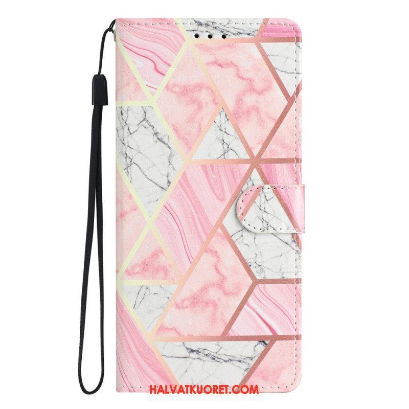 Flip Case Samsung Galaxy A54 5G Suojaketju Kuori Marmoroitu Hihna