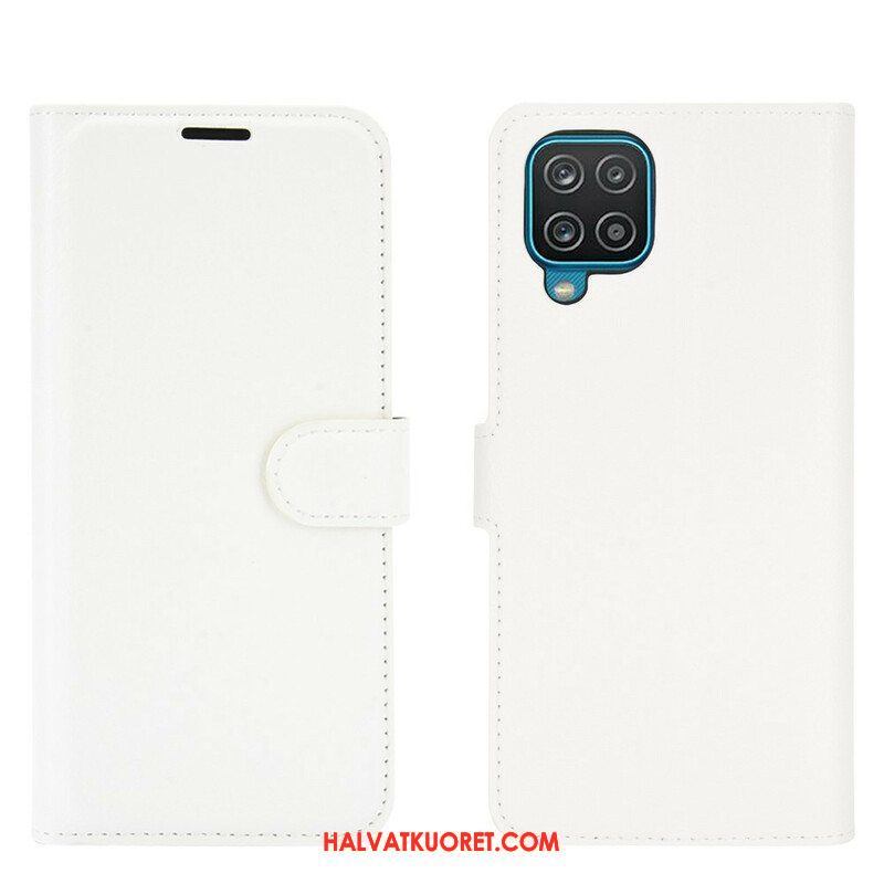 Flip Case Samsung Galaxy M12 / A12 Klassinen Litsi Tekonahka