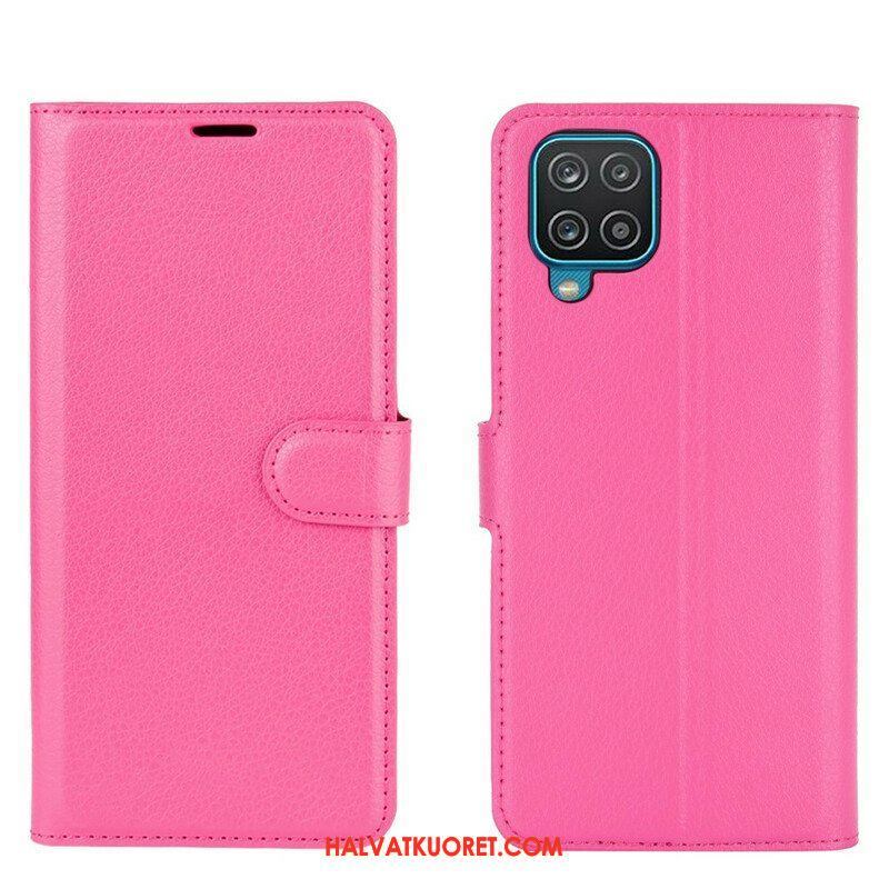 Flip Case Samsung Galaxy M12 / A12 Klassinen Litsi Tekonahka