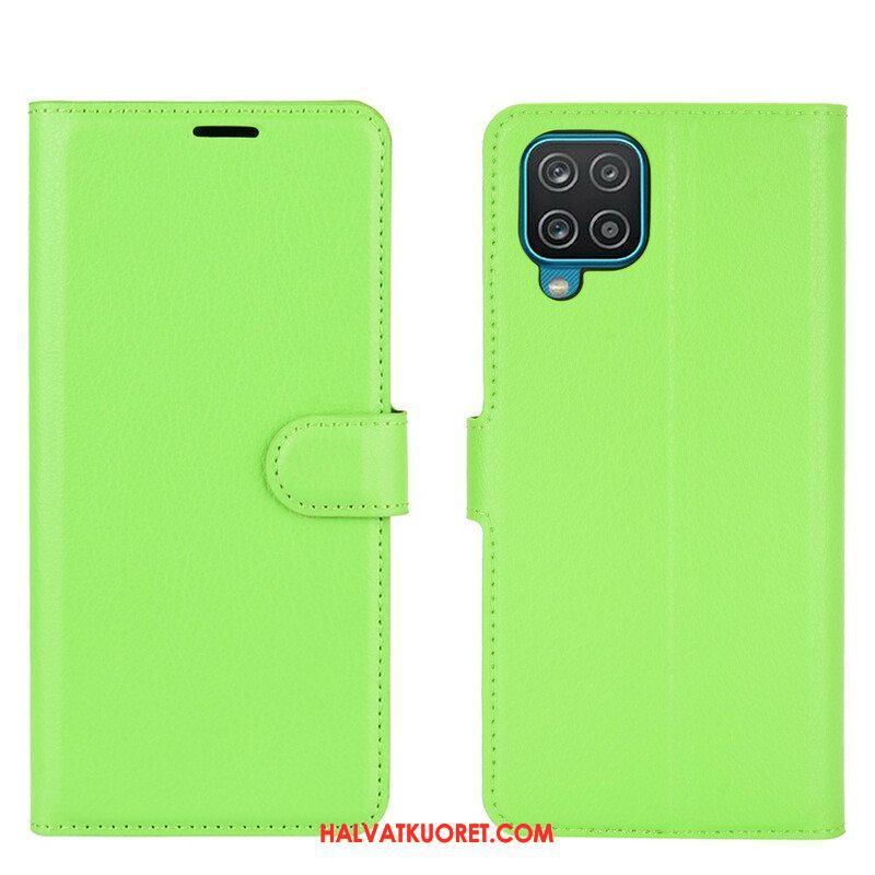 Flip Case Samsung Galaxy M12 / A12 Klassinen Litsi Tekonahka