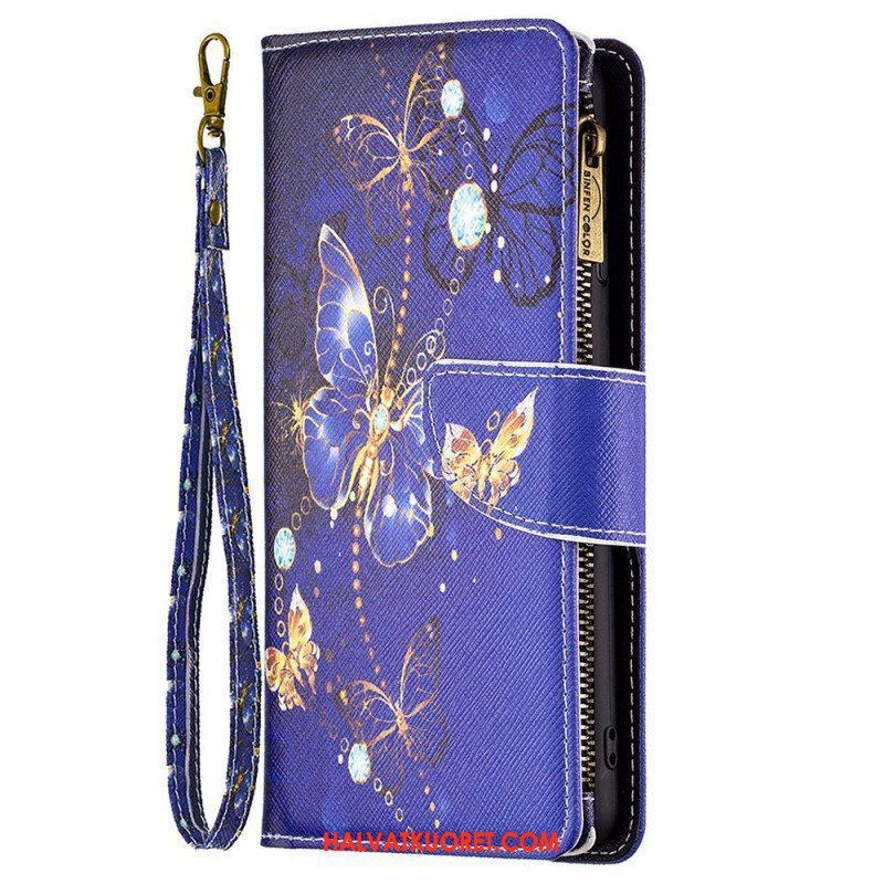 Flip Case Samsung Galaxy M23 5G Butterflies Kolikkolaukku Ja Kaulanauha