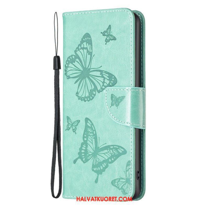 Flip Case Samsung Galaxy M23 5G Suojaketju Kuori Perhosille Painettu Olkahihna