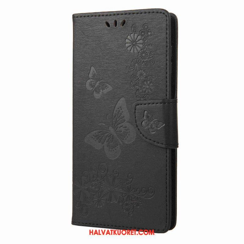 Flip Case Samsung Galaxy M53 5G Suojaketju Kuori Strappy Butterflies Design