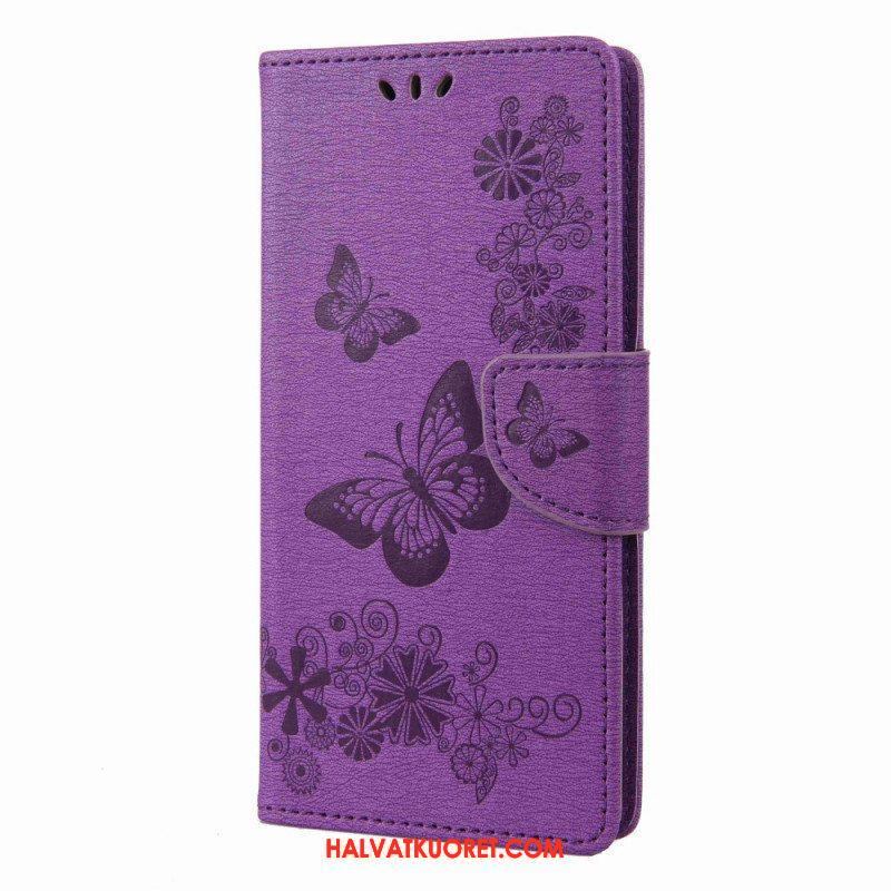 Flip Case Samsung Galaxy M53 5G Suojaketju Kuori Strappy Butterflies Design