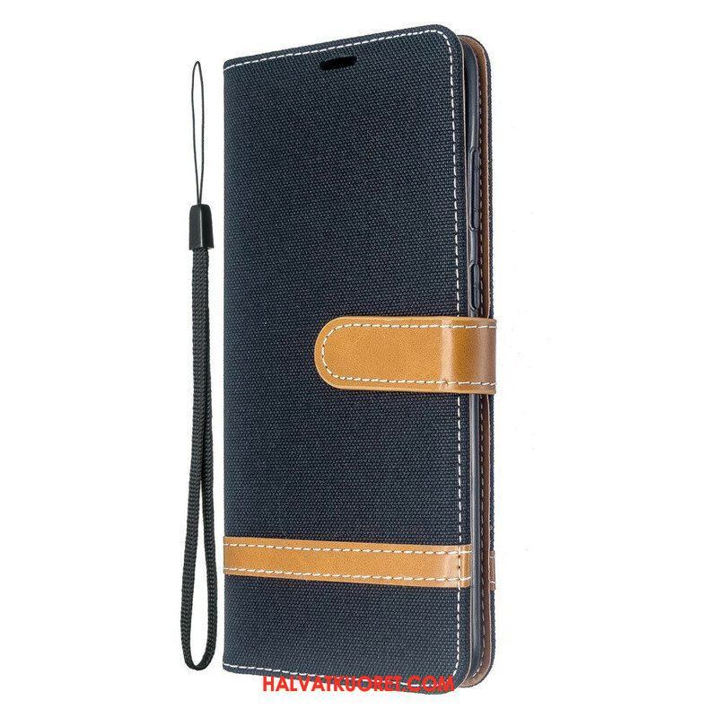 Flip Case Samsung Galaxy S20 Plus / S20 Plus 5G Suojaketju Kuori Kangas- Ja Nahkaefektihihna