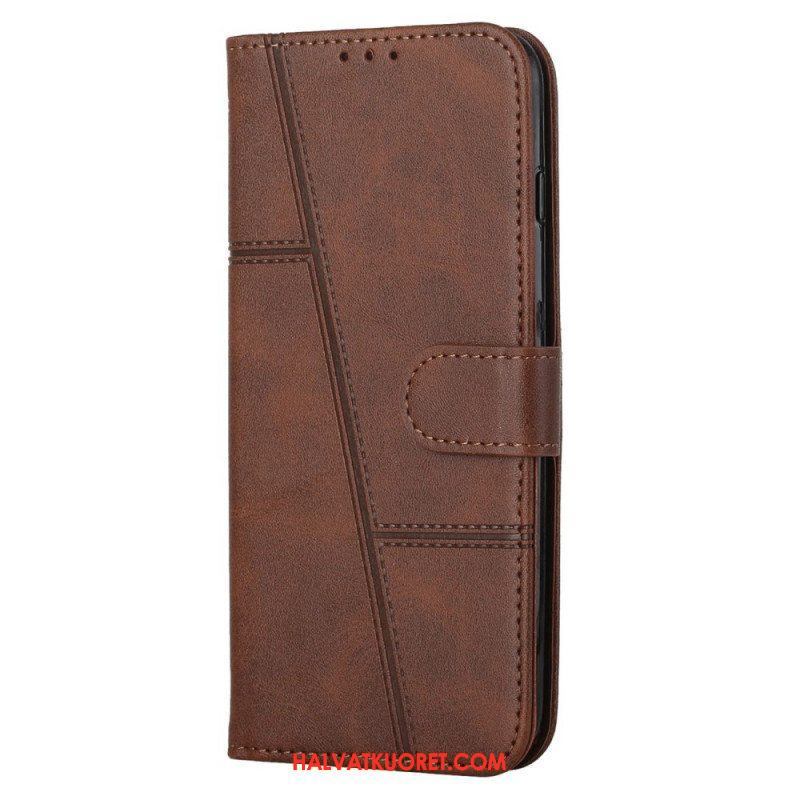 Flip Case Samsung Galaxy S22 5G Suojaketju Kuori Strappy Geo Leather Effect