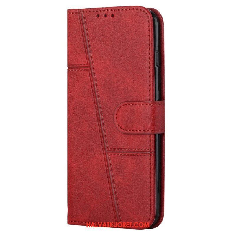 Flip Case Samsung Galaxy S22 Ultra 5G Suojaketju Kuori Strappy Geometric Leather Style