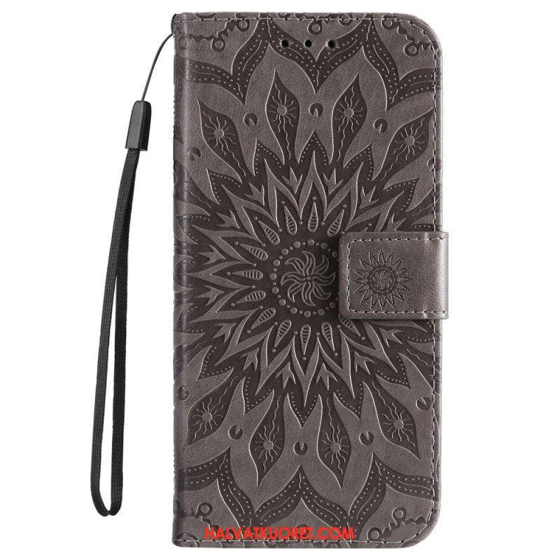 Flip Case Samsung Galaxy S23 5G Mandala-aurinko Kaulanauhalla