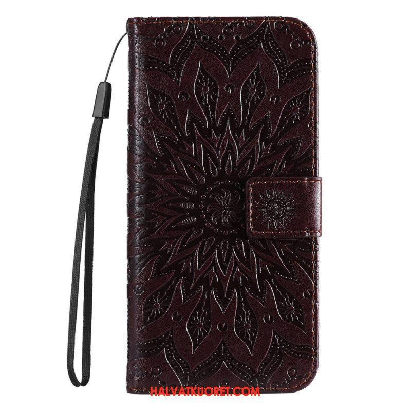 Flip Case Samsung Galaxy S23 5G Mandala-aurinko Kaulanauhalla