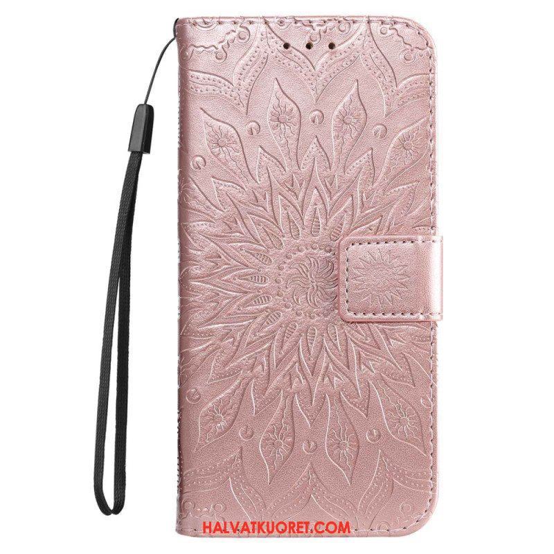 Flip Case Samsung Galaxy S23 5G Mandala-aurinko Kaulanauhalla