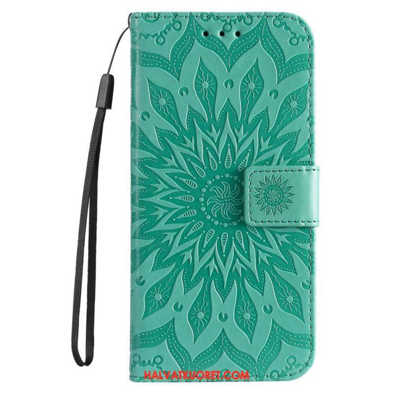 Flip Case Samsung Galaxy S23 5G Mandala-aurinko Kaulanauhalla