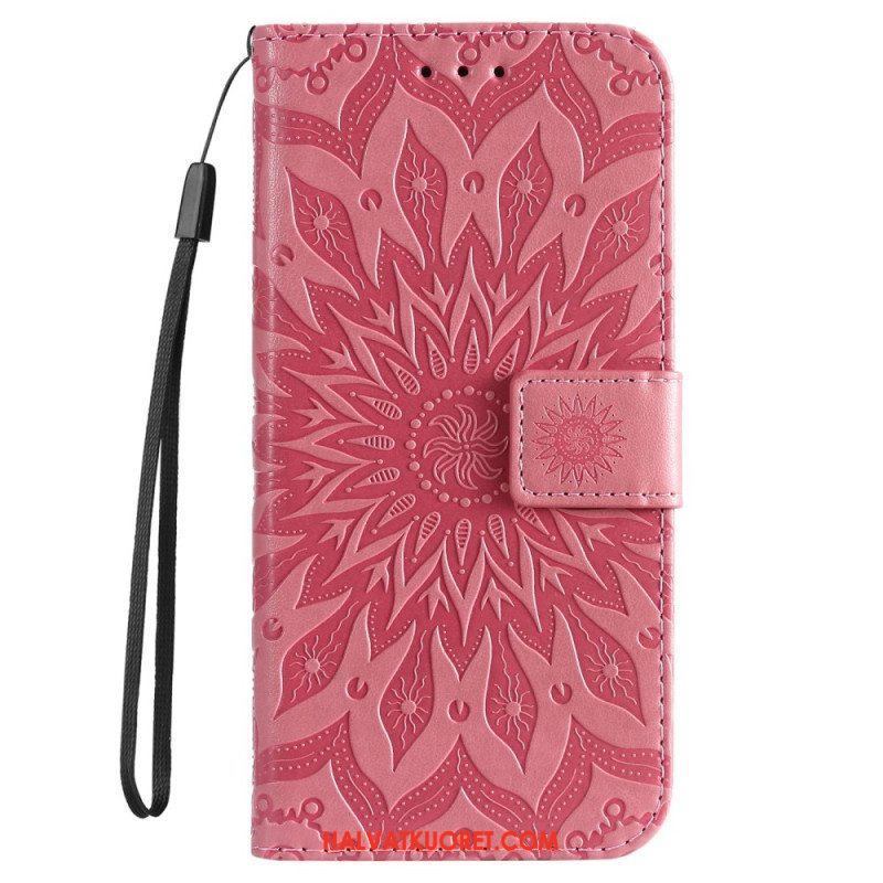 Flip Case Samsung Galaxy S23 5G Mandala-aurinko Kaulanauhalla