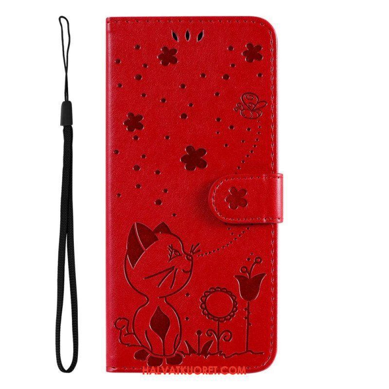 Flip Case Samsung Galaxy S23 5G Suojaketju Kuori Strappy Kissa Ja Mehiläiset