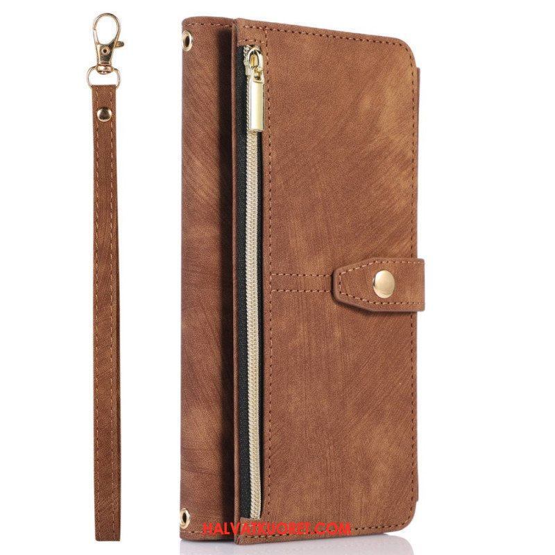 Flip Case Samsung Galaxy S23 Ultra 5G Vetoketjullisen Pussin Kanssa