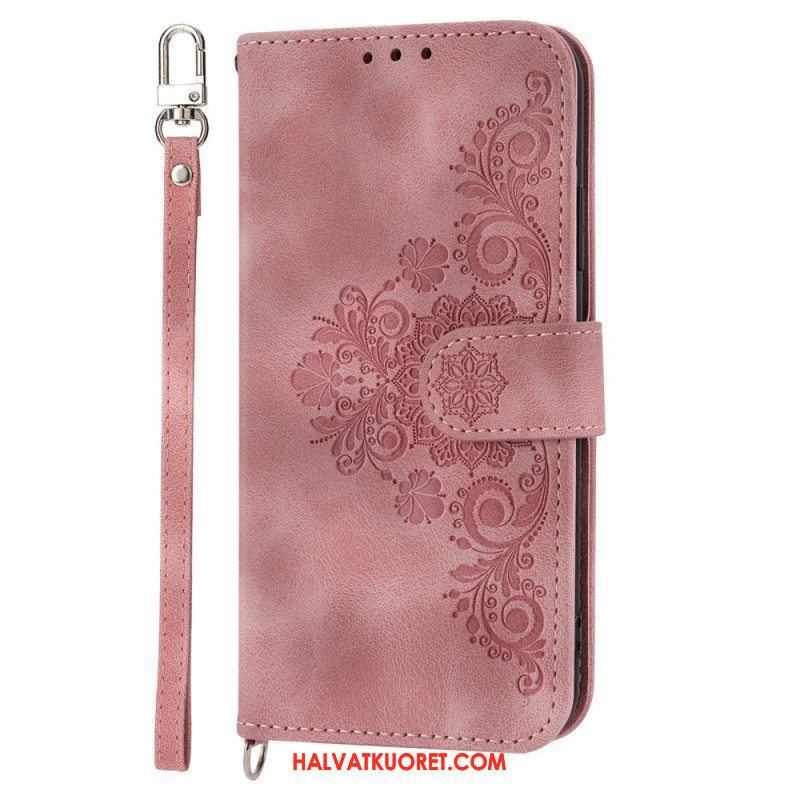 Flip Case Xiaomi 13 Pitsikukkia Hihnalla Ja Olkahihnalla