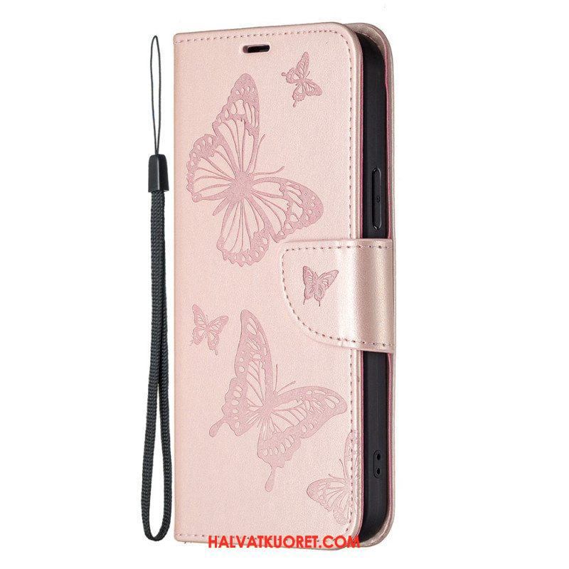 Flip Case Xiaomi 13 Suojaketju Kuori Perhosille Painettu Olkahihna