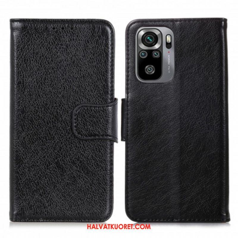 Flip Case Xiaomi Redmi Note 10 / 10S Halkaistu Nappan Nahka