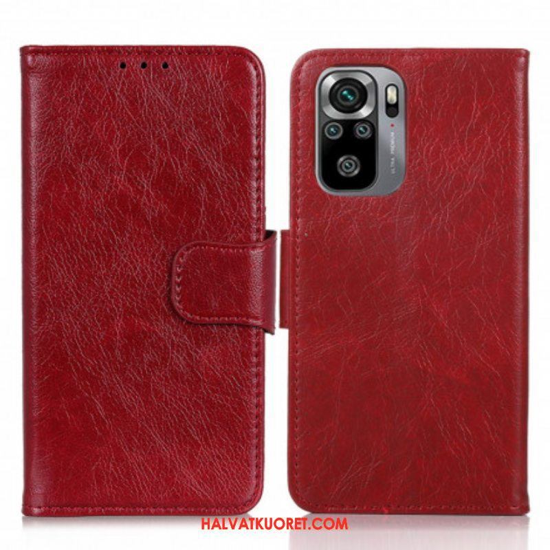 Flip Case Xiaomi Redmi Note 10 / 10S Halkaistu Nappan Nahka