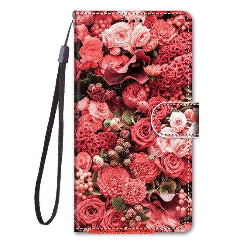 Flip Case Xiaomi Redmi Note 11 Pro Plus 5G Suojaketju Kuori Strap Kukat