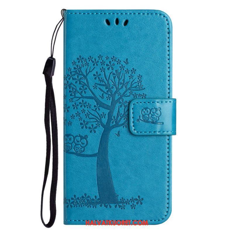 Flip Case Xiaomi Redmi Note 12 4G Suojaketju Kuori Tree Ja Strappy Cat