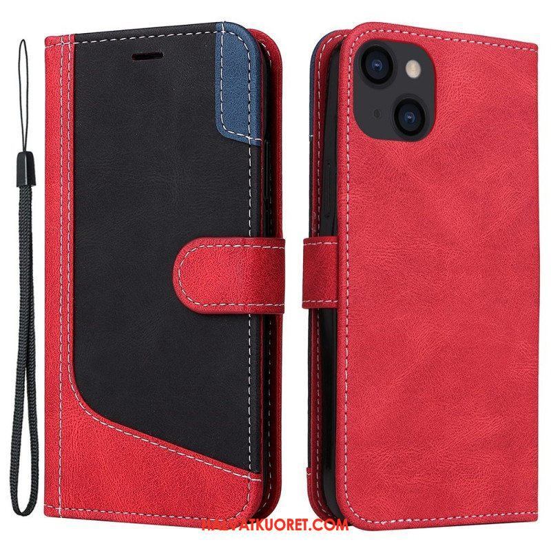 Flip Case iPhone 14 Plus Tricolor Kaulanauhalla