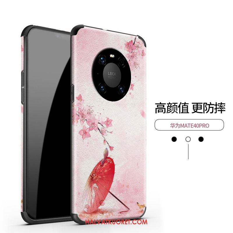 Huawei Mate 40 Pro Kuoret Mulberry Silkki Nahka Kohokuviointi, Huawei Mate 40 Pro Kuori Kiinalainen Tyyli