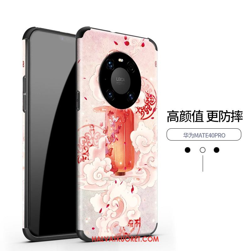 Huawei Mate 40 Pro Kuoret Mulberry Silkki Nahka Kohokuviointi, Huawei Mate 40 Pro Kuori Kiinalainen Tyyli