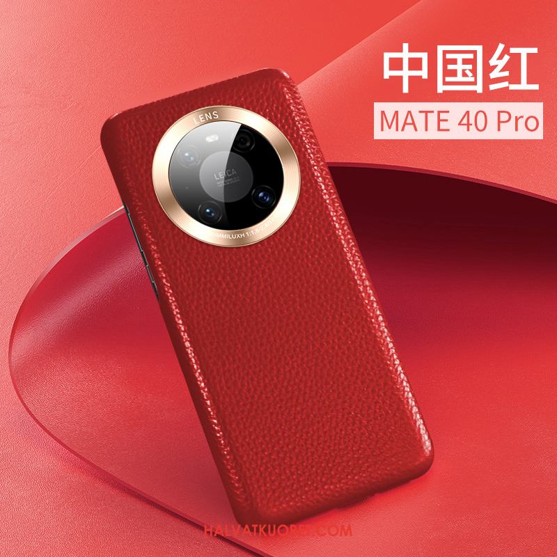 Huawei Mate 40 Pro Kuoret Nahka Suojaus Ylellisyys, Huawei Mate 40 Pro Kuori Punainen Lehmä