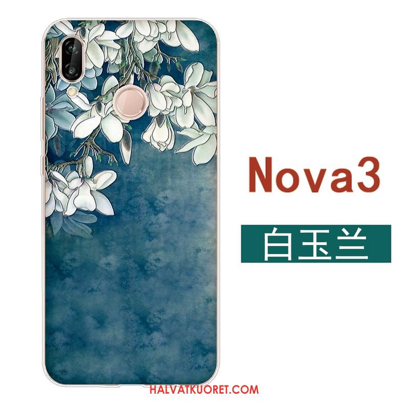 Huawei Nova 3 Kuoret Kiinalainen Tyyli Pesty Suede Sininen, Huawei Nova 3 Kuori Kustannukset Pehmeä Neste