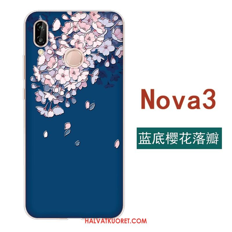 Huawei Nova 3 Kuoret Kiinalainen Tyyli Pesty Suede Sininen, Huawei Nova 3 Kuori Kustannukset Pehmeä Neste